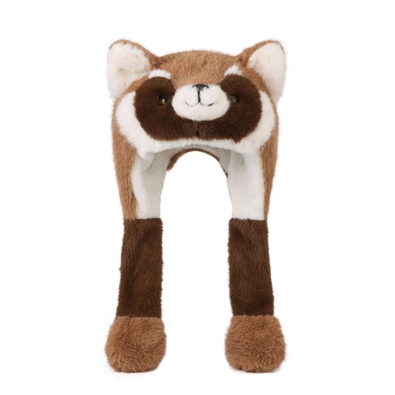 

Raccoon Plush Hat With Moving Ears For Baby Winter Warm Fleece Lined Infant Cap Soft Animal Design 1-8 Years хаки