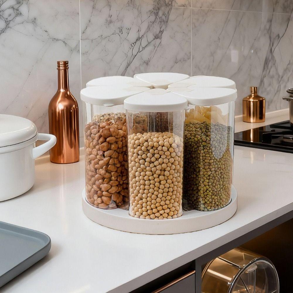 6 Pieces Food-Grade 6 Grids Grain Storage Box Airtight Rotating Rice Container  Home Use
