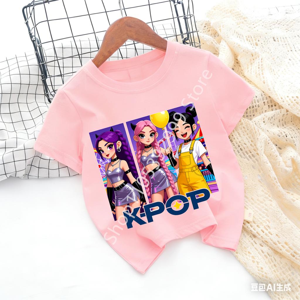 Kpop Childrens T Shirt Cartoon Graphic Short Sleeve Summer Comfortable Top Funny Gift for Fans Harajuku TShirts Girls Clothes