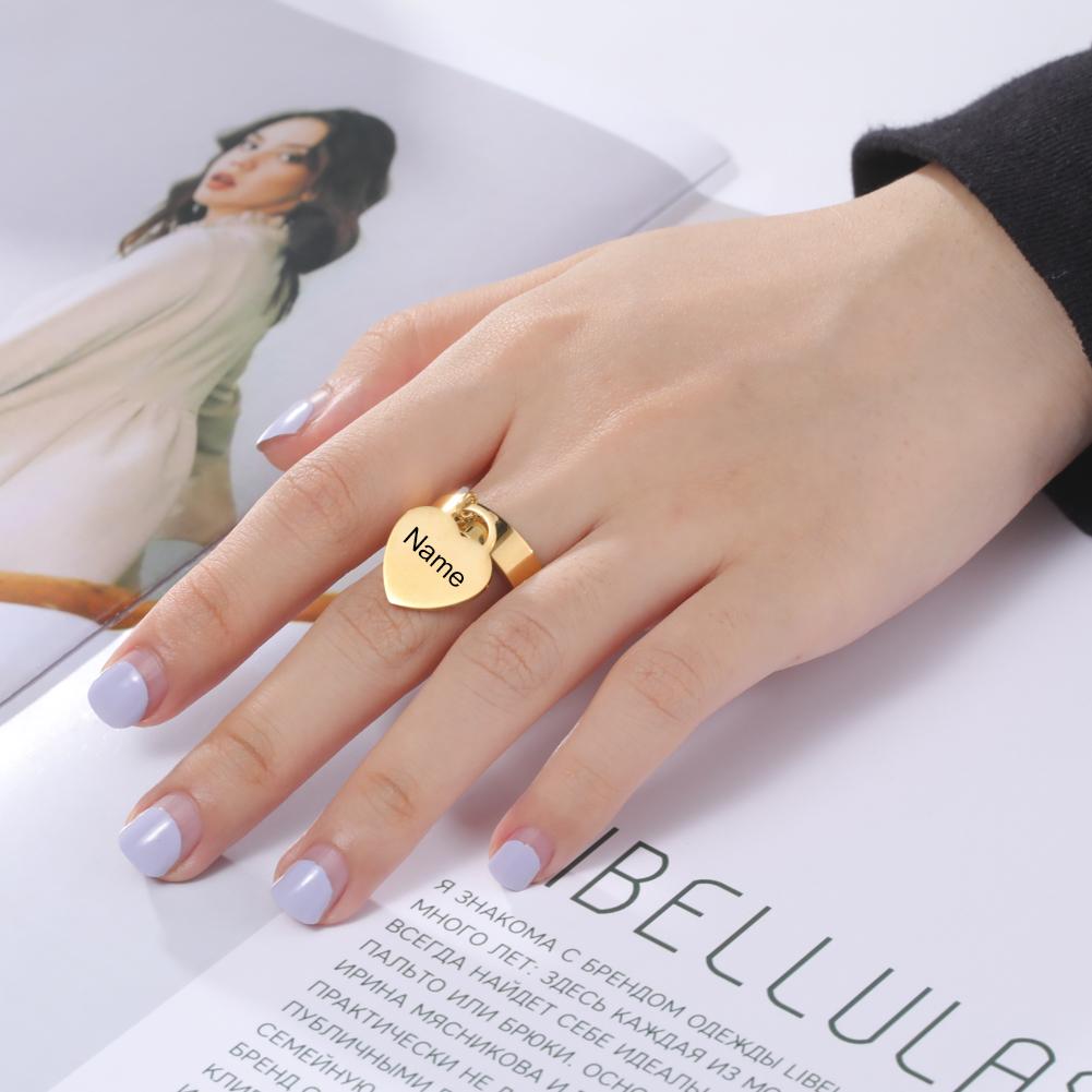 Punk Women Stainless Steel Rings Custom Name Ring Personalized Engraved Love Heart Pendant Ring Geometry Jewelry Christmas Gifts