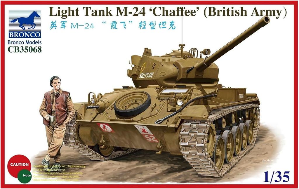Bronco Model 1/35 Scale British M24 Chaffee Light Tank (British Specification) with Tank Crew Figure, Plastic Model Kit CB35068