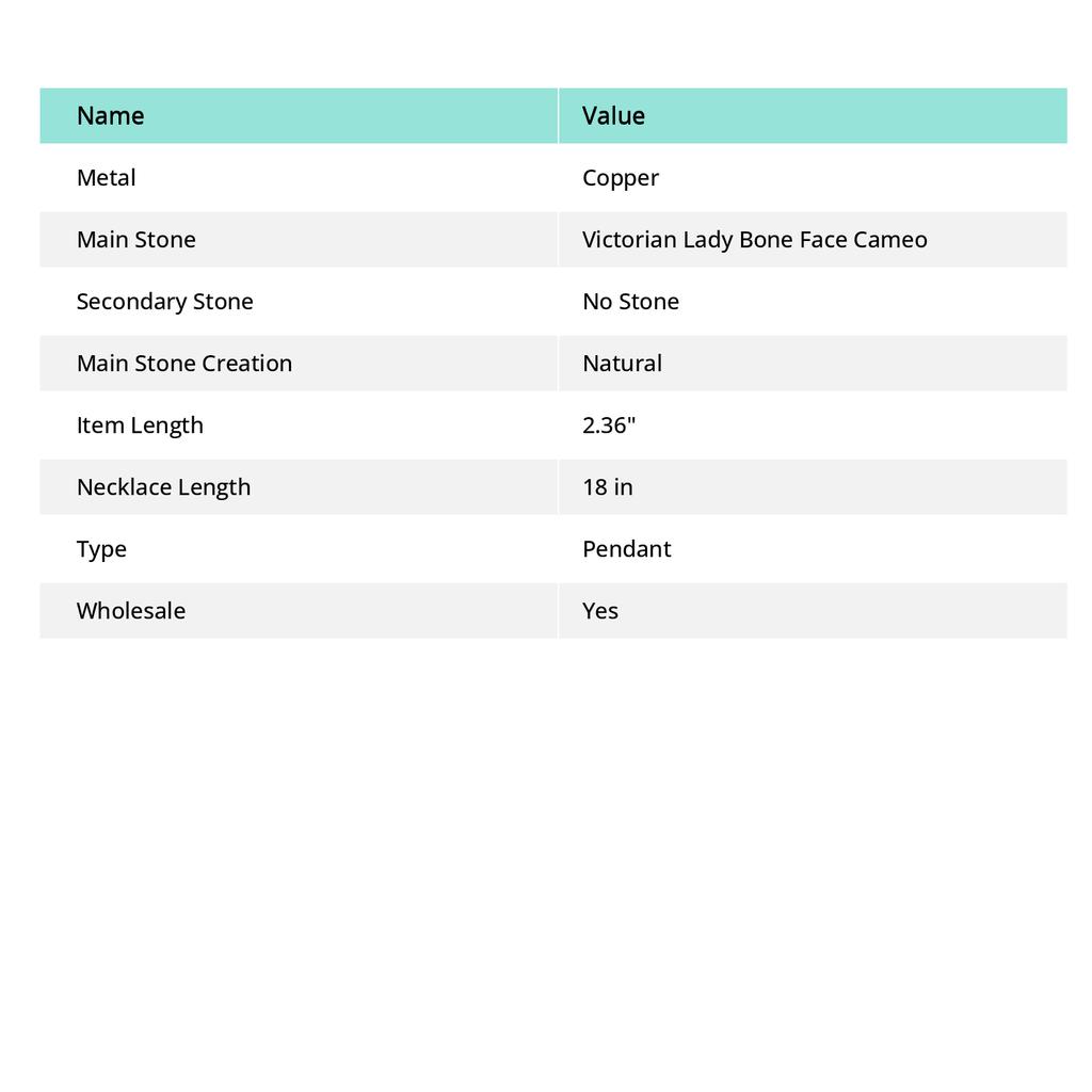 Victorian Lady Bone Face Cameo Copper Wire Wrap Pendant 2.36" g3Z40