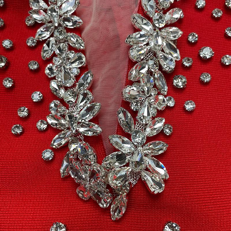 Women's European & American Rhinestone Strap Bodycon Bandage Dress - Sexy Socialite Style Evening Gown.