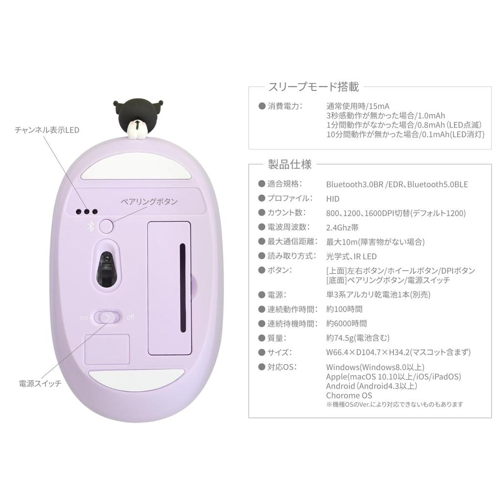 Gourmandies Sanrio Characters Bluetooth Mouse Kuromi SANG-558KU