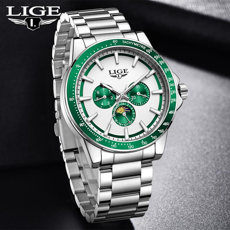 LIGE New Luxury Mens Watch Fashion Business Quartz Wristwatches Sports 30M Waterproof Luminous Steel Watches Men Gift Reloj