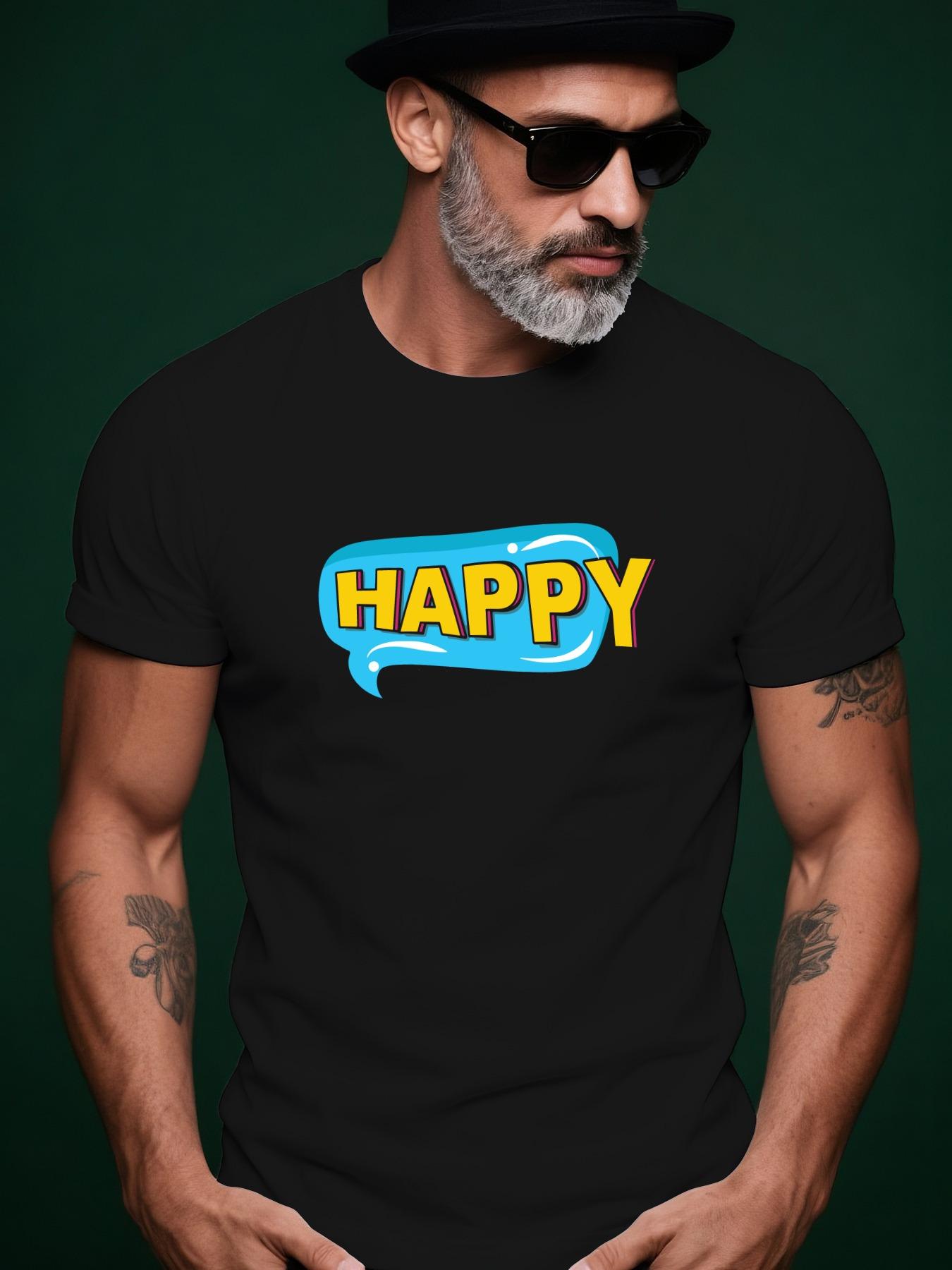 Happy Graphic Print Casual Tshirt - Summer Short Sleeve R... XXL