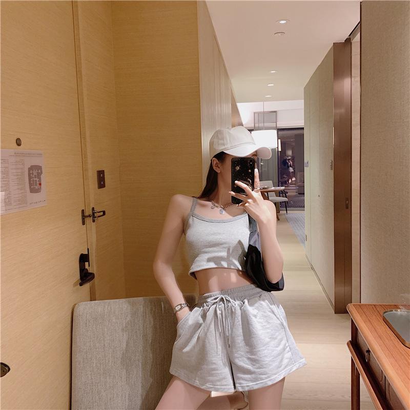 Women's Trendy Sports & Leisure Three-Piece Set: Vest and Shorts