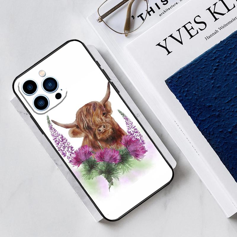 Highland Cow Scottish Art Phone Case For iPhone 14 13 11 12 Pro Max Mini XR XS X 7 8 Plus 15 16 Pro Max Cover