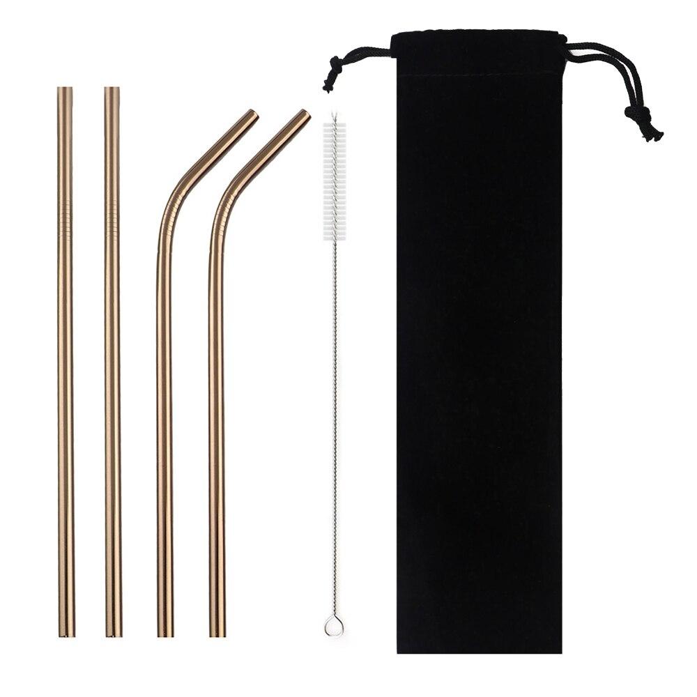 6pcs/11pcs Reusable Straws 18/10 Stainless Steel Gold Drinking Straw Set Mteal Straw Coffee Party Bar Straw With Cleaner Brush Portable Bag