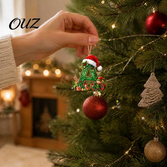 Durable Hanging Letter Decoration 26 Alphabet Christmas Ornament, Personalized Letters Acrylic Tree with Santa Hat Pendant And Elf Boy for Xmas Mantel