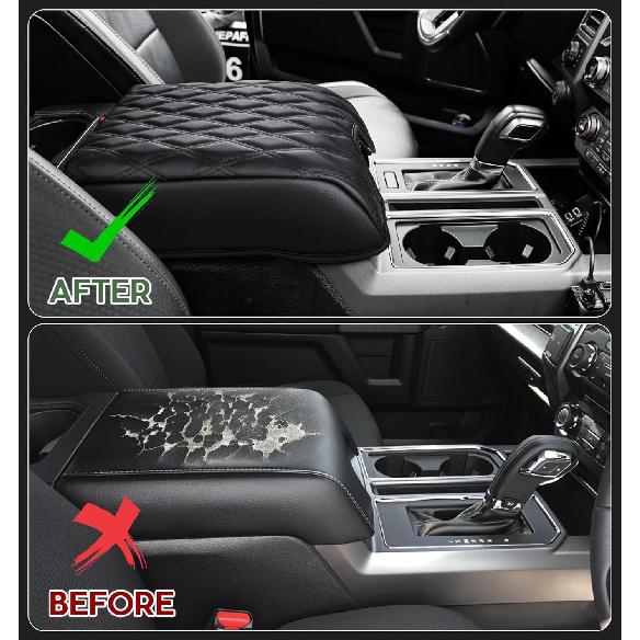 Center Console Cover Compatible With Ford F150 2015-, F250 F350 F450 2017-, Expedition 2018-2024, PU Leather Armrest Box Cover, Truck Interior