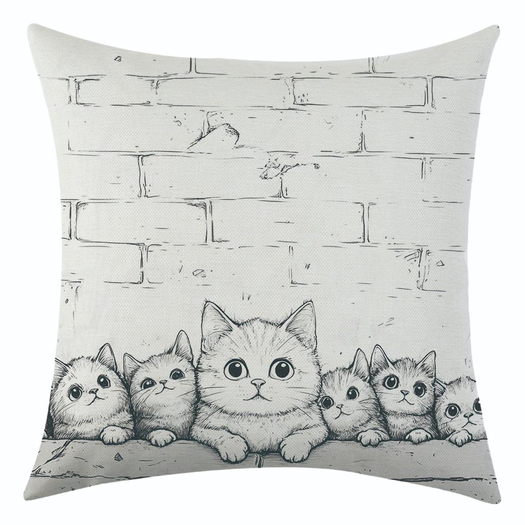 New Cartoon Cat Linen Pillowcase for Holiday Decoration, Car Sofa Lumbar Pillow Cushion