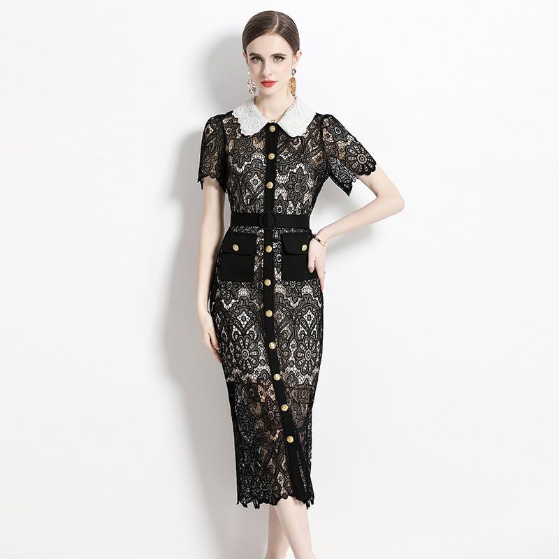 Elegant Slim Fit Goddess Dress with Lace Design