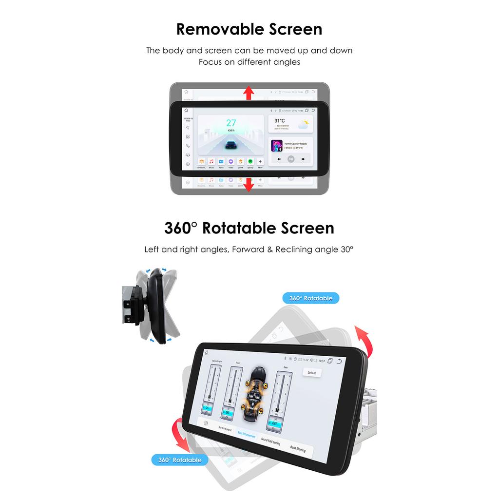 10.33inch Car Radio Ossuret 1Din Touch Screen 360° Rotatable Android 13 GPS