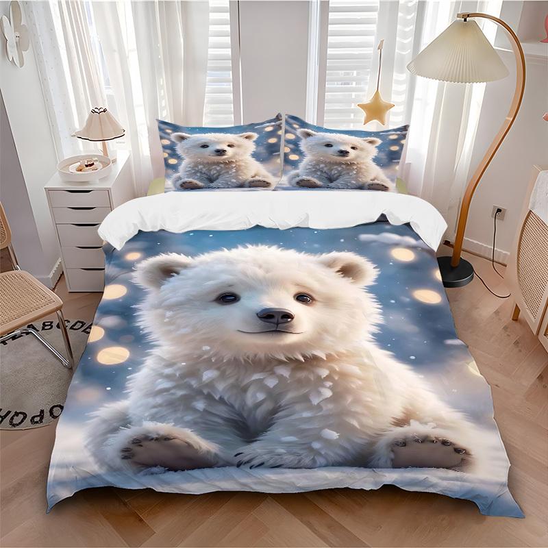 3pcs Polar Bear Bedding Set - Includes One Quilt Cover and Two Pillowcases (No Core) - Anime Cartoon Design, Festive Gift for Bedroom Decor