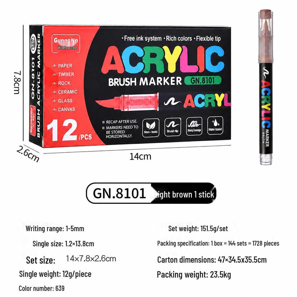 Guangna 8101 Waterproof Acrylic Marker Pen - Soft Tip, Press-Free for Students and Artists