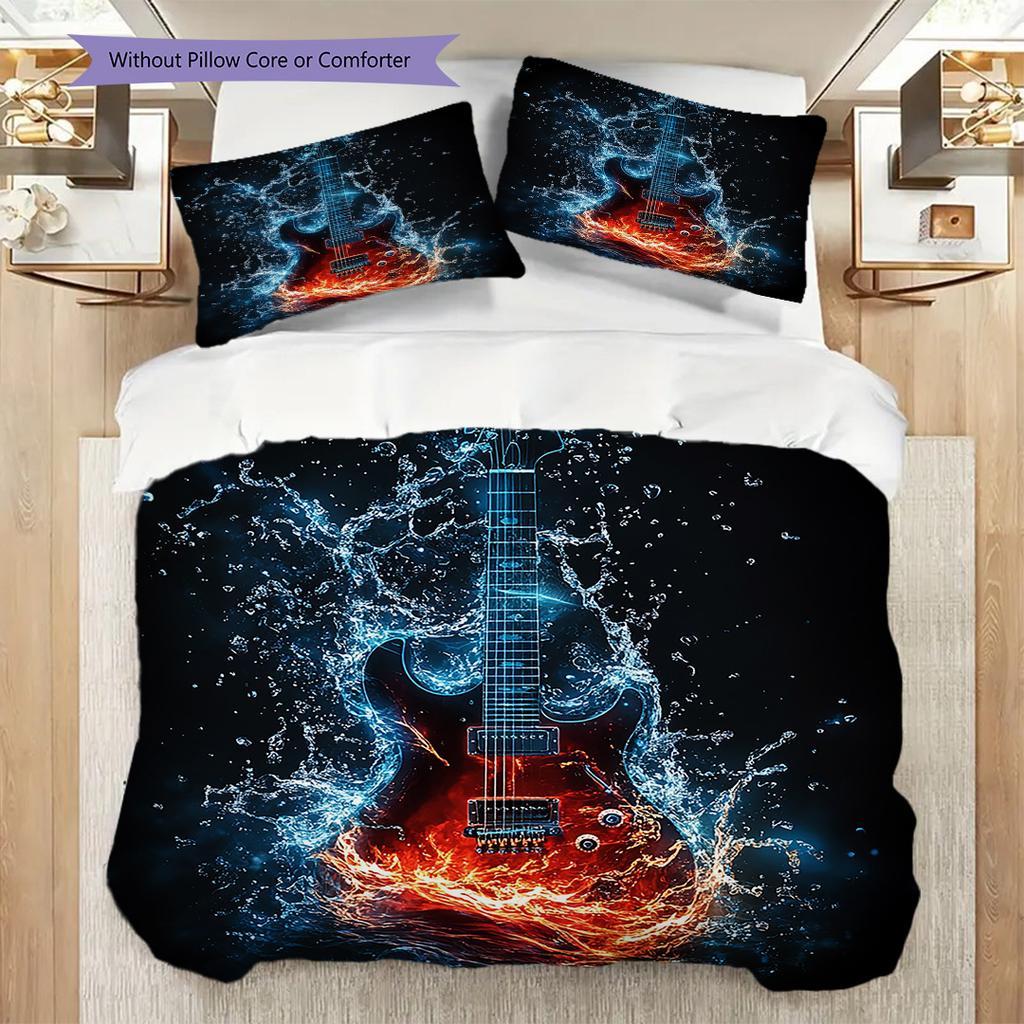 Guitar Pattern Bedding Quilt Set Quilt Cover Pillowcase Home Decoration Birthday Gift (1 * duvet cover + 2 * pillowcase, without core)