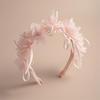Soft Yarn Headband with Gauze Flowers Faux Pearls Decor Romantic