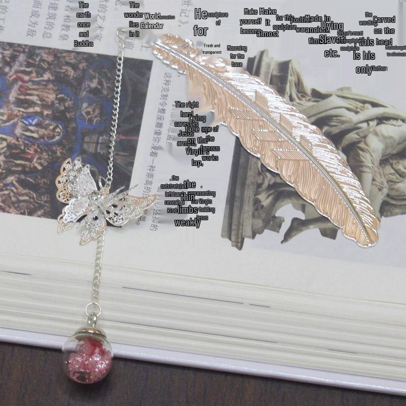 Chinese Cross-border Metal Feather Bookmark: Classical Leaf Vein Design, Creative Stationery, Ancient Style Cultural Gift
