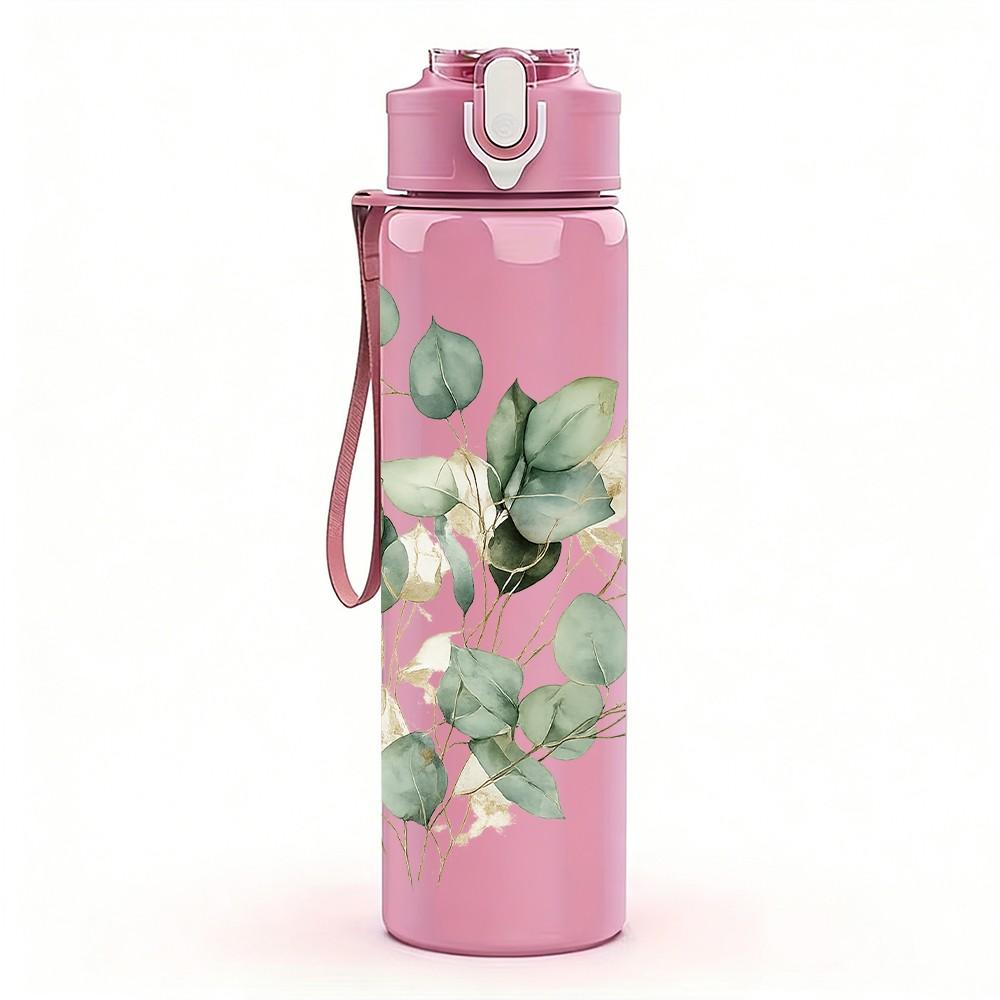 1PC Eucalyptus Leaf Botanical Print 750ml Color Plastic Sports Water Bottle Leakproof Flip Straw Lid Suitable for Sports Office Home Use