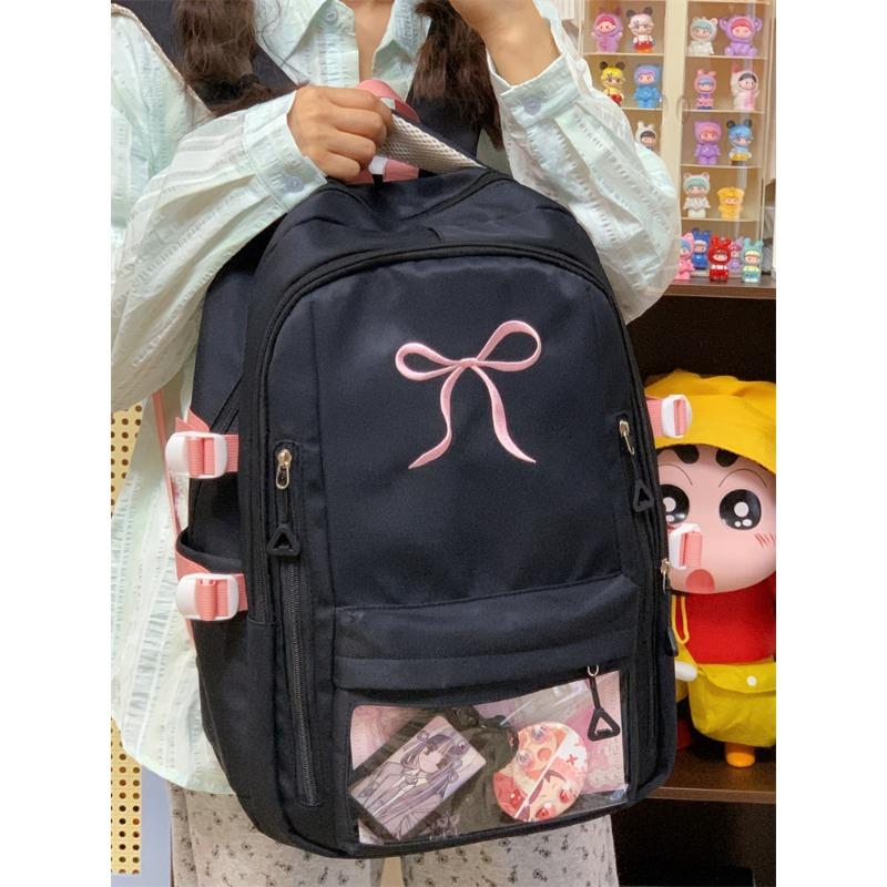 Wind High Value Versatile Girl Small Schoolbag Large Capacity Small Junior High School Student Embroidered Bow Backpack