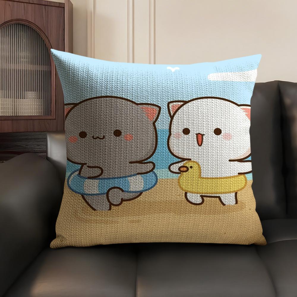 Sweet Cute P-Peach Gomas Cushion Cover Natural Linen Organic Fabric Double-Sided Printing Sofa Home Decor Gift Pillow Case