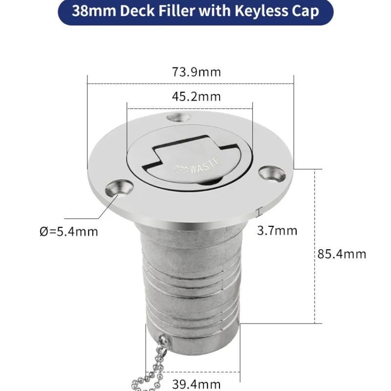 Stainless Steel 316 Deck Filler GAS DIESEL FUEL WASTE WATER 38mm 50mm Mirror Polish Marine Boat Hardware Deck Filler Cap
