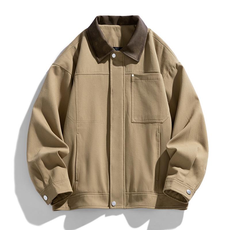 Lapel American Coach Jacket Men's Solid Color Vintage Jacket