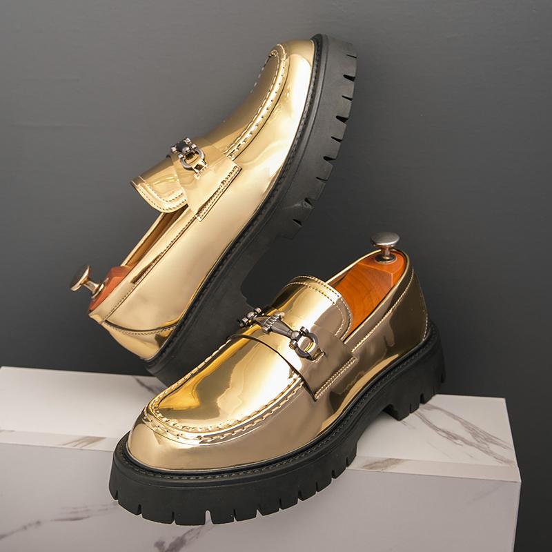 Fashion Fashionable Advanced Leather Casual Slip on Non-slip Metal Buckle Decoration Men's Trendy Celebrity Hairstylist  Loafer Shoes