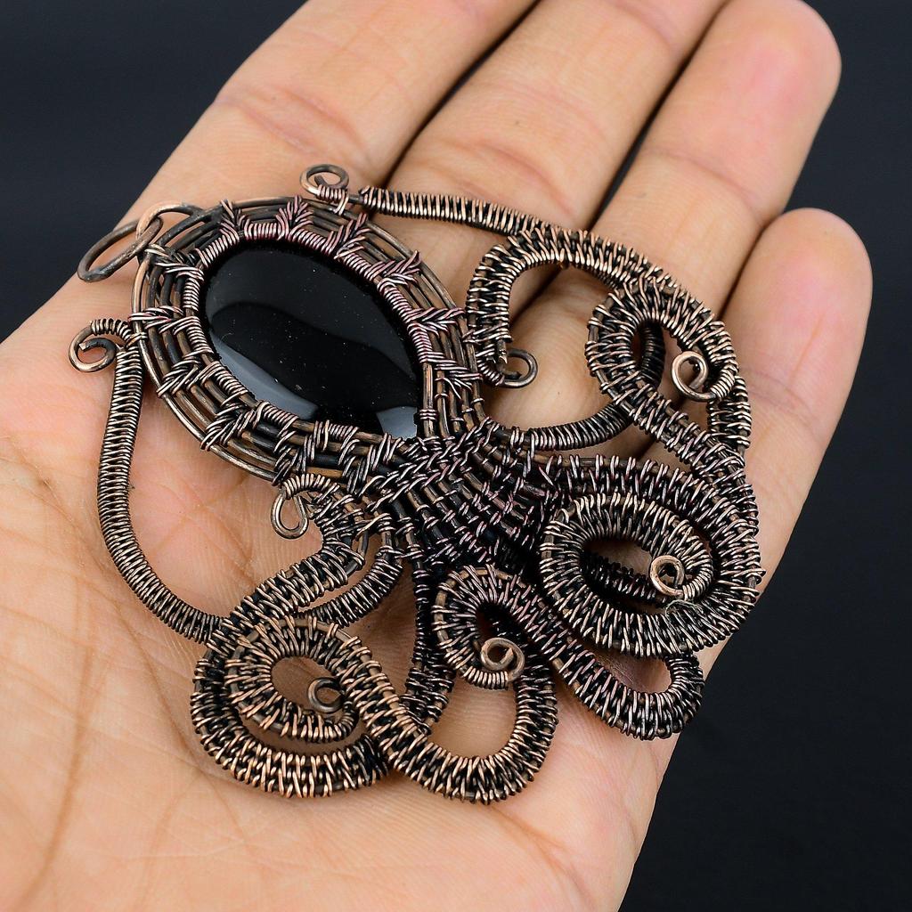 Black Onyx Jewelry, 999 Copper Wire Wrapped Pendant Handmade Gemstone Jewelry, Gifts For Wife Brand New Pendant