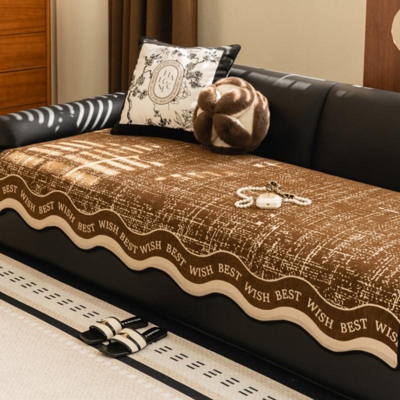

Зимний чехол для дивана из шенилла в стиле ретро, нескользящий чехол для дивана, защитный чехол для дивана, универсальный флисовый чехол с неровностями и буквами 90x90