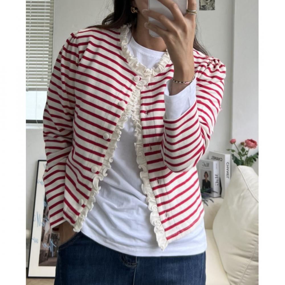 Dabimong Women S Sella Frill Striped Cardigan 3 colorS