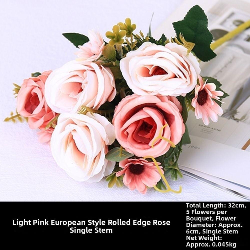 

5 Heads Simulated Rose Curled Small Artificial Rose Flowers New Vintage Silk Rose Home Decor