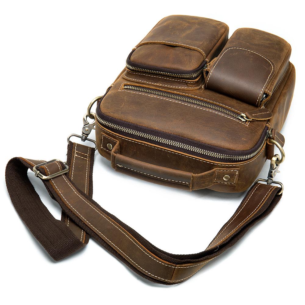 Men’s Genuine Leather Crossbody Messenger Bag - Top Layer Crazy Horse Cowhide, Large Capacity Shoulder Bag