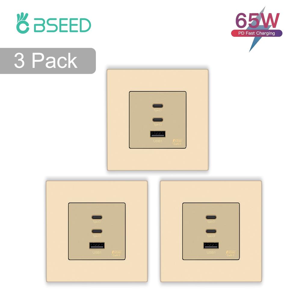 BSEED EU Wall Power Socket With Dual Type-c USB 65W Fast Ports For Phone Laptop Charging Matte Plastic Frame 1/2/3/4Pack