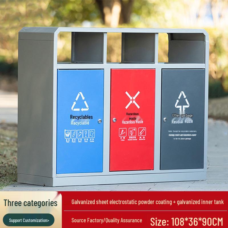 Stainless Steel Outdoor Trash Bin with 3 or 4 Compartments for Parks and Streets