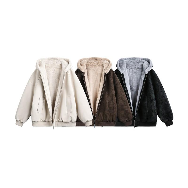 Unisex Winter Dicke Fleece-gefütterte Baumwolljacke Mit Kapuze Warmer Übergroßer Parka In Einfarbig Herren Damen