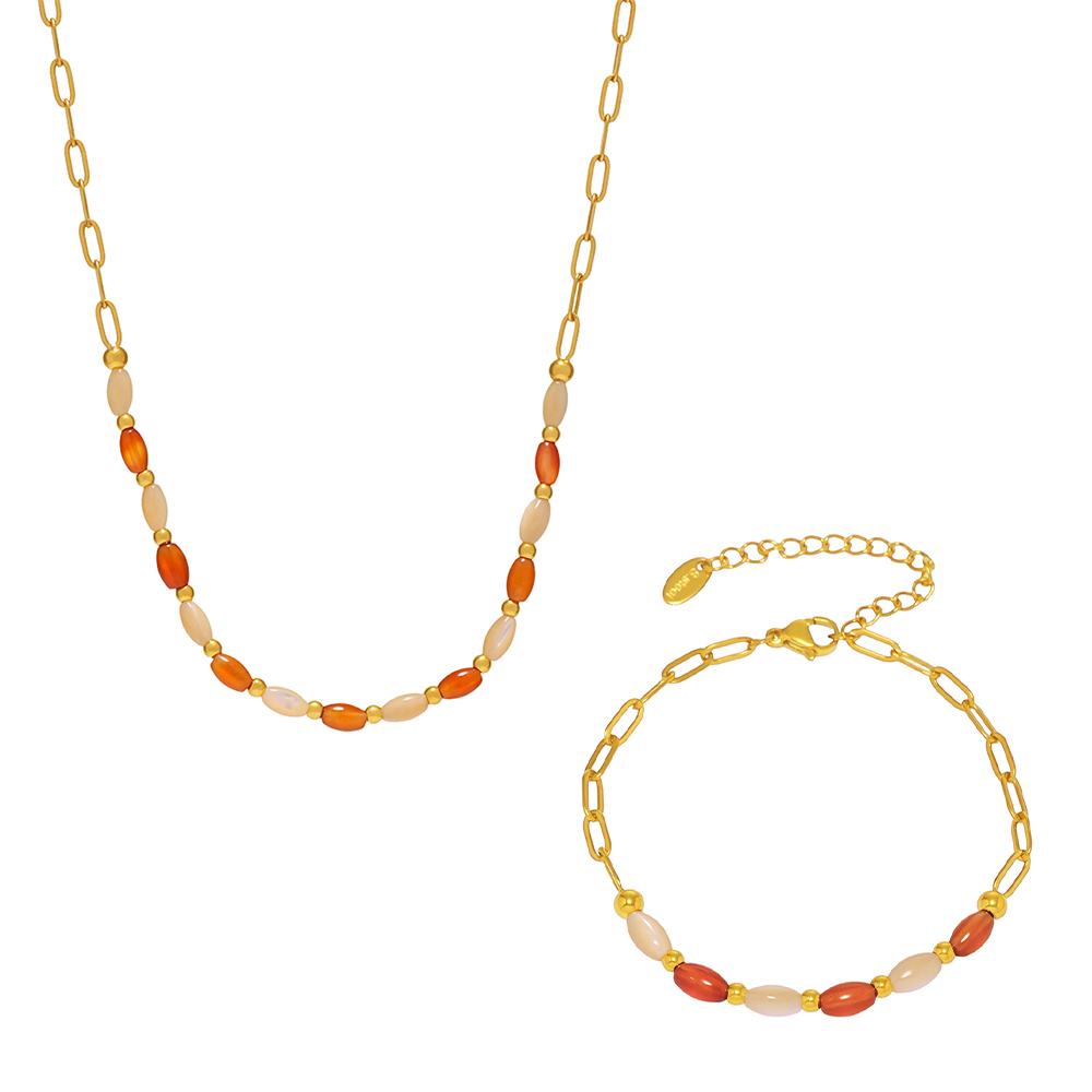 Chain Necklace Bracelet In Stainless Steel 18k Gold Plated With Agate And Shell Beads Necklaces Bracelets For Women