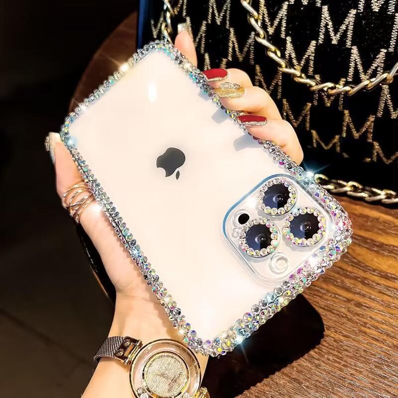 For iPhone15 14 13 12 11 Pro Max X XR XS Transparent All Inclusive Drop Resistant Soft Silicone Protective  Diamonds Phone Case Goddess Luxury Flash