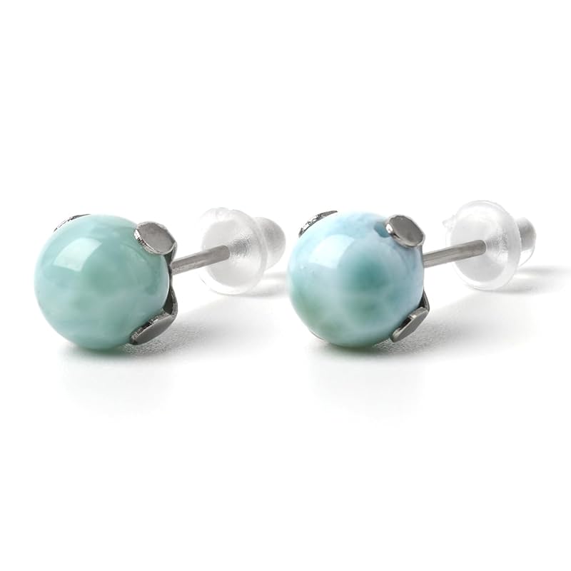 

Sea drop Larimar Made in the Dominican Republic 6mm earrings ladies natural stone earrings [298e]