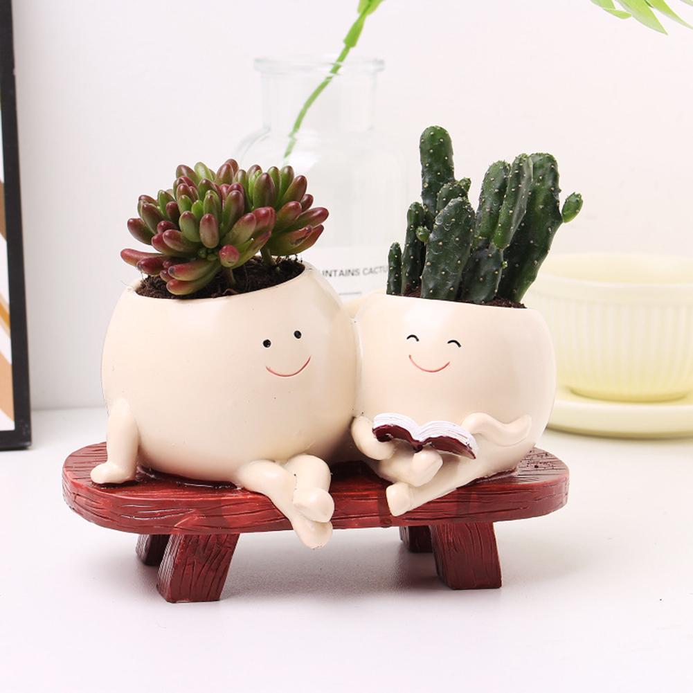 New Face Planter Pots Resin Chair Reading Succulent Pots Smile Face Flower Pot for Indoor Outdoor Plants Garden Flower Container