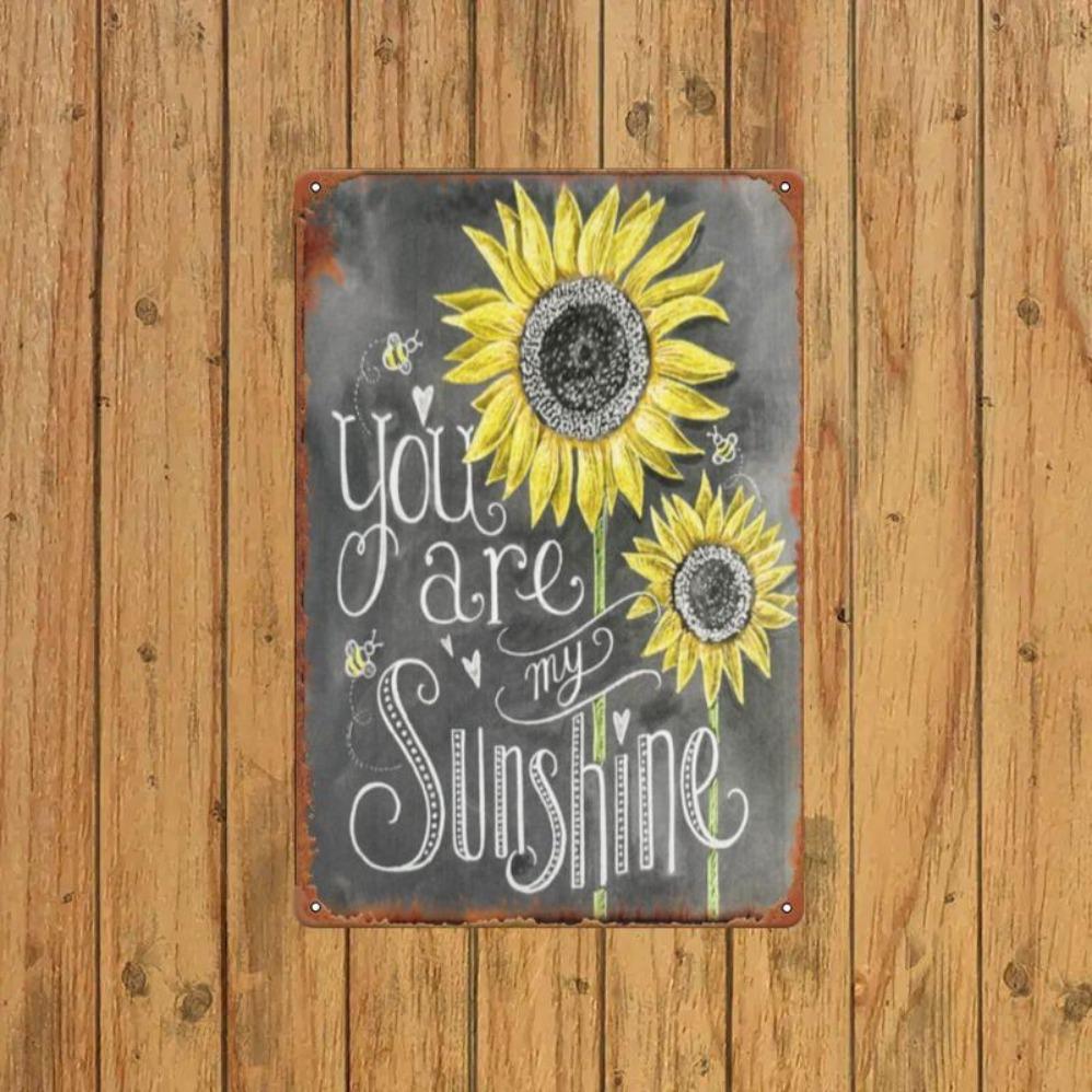 Vintage Sunflower Metal Wall Art | "You Are My Sunshine" Retro Tin Sign – Rustic Iron Plaque, Weather-Resistant for Indoor/