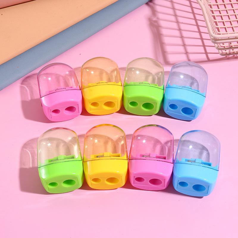 Double Hole Plastic Pencil Sharpener Kids Manual Stationery School Supplies