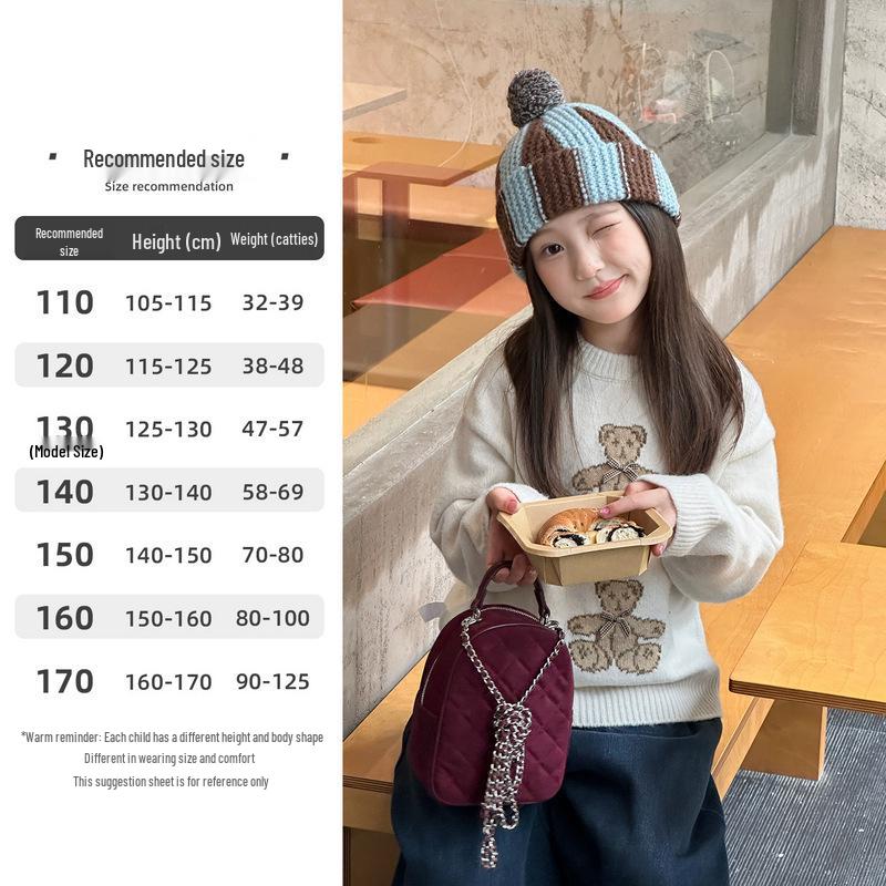 YOJIA Girls  Cartoon Sweater - Winter 2025, Fashionable Warm Knitwear 110cm молочный белый