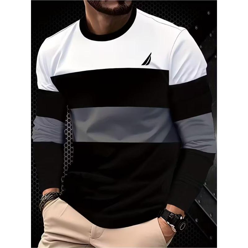2026 Simple Men's Stripe T-shirt Autumn Outdoor Casual Men's Long Sleeve Top Oversized RCrew Neck Long-sleeved T Shirt For Men