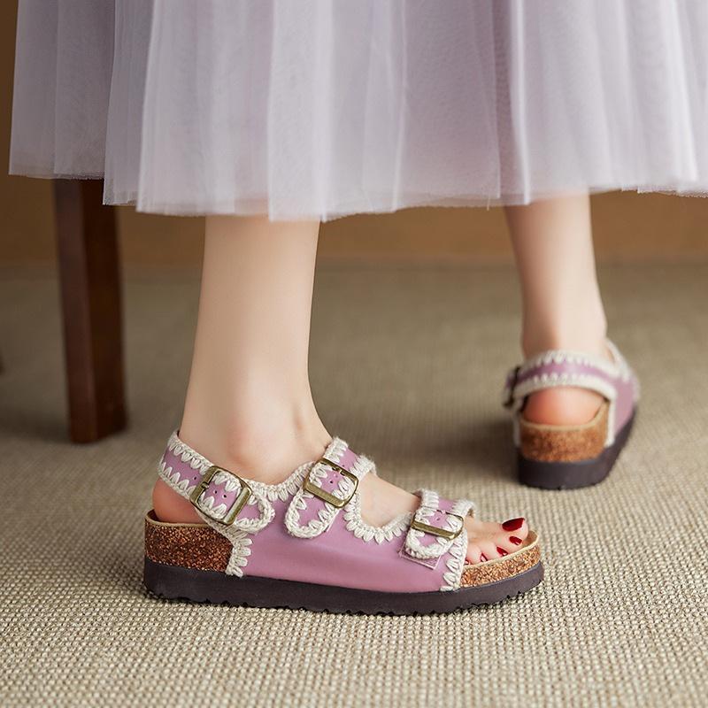 4.5Cm~ New soft leather sandals women's summer wear is not tired of feet with skirts, beautiful small thick-soled Birkenstocks