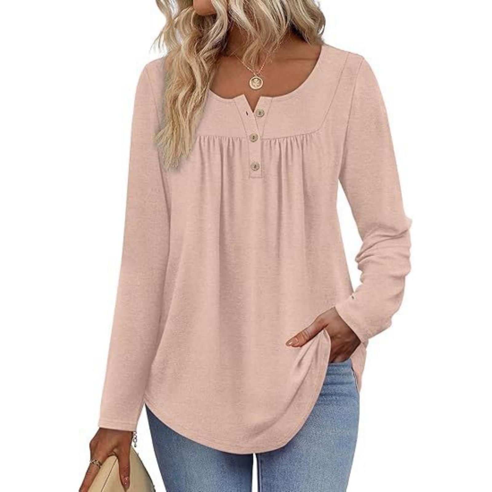 

Модная женская рубашка с длинным рукавом Модная футболка с круглым вырезом, повседневная, плиссированная, на пуговицах L