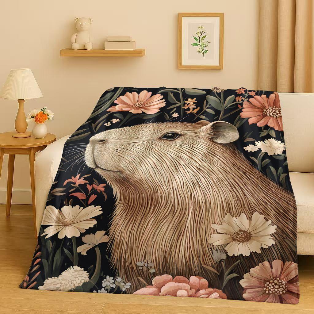 Kawaii Capybara Cartoon Flannel Blanket,Ultra Soft Warm Plush Throw for Home Bedroom Bed Sofa Cover Office Travel Camping Gift