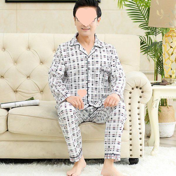 

Мужской хлопковый пижамный комплект: С длинным рукавом для весны, осени и зимы, тонкая летняя домашняя одежда. 2XL (125-150 Jin)