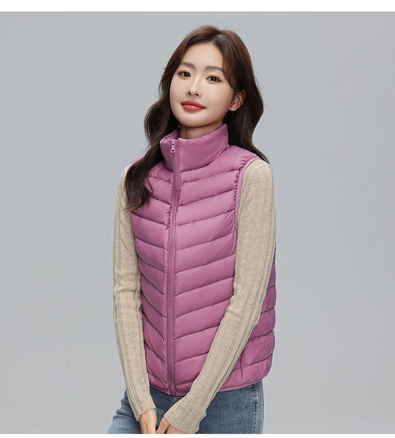 Women's Lightweight White Duck Down Vest: Short Stand-Up Collar Inner Layer for Winter